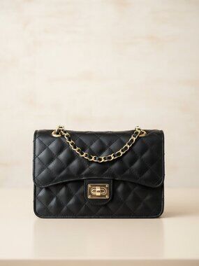 Premium Real Leather Black Quilted Leather Purse , Shoulder Bag  For Women